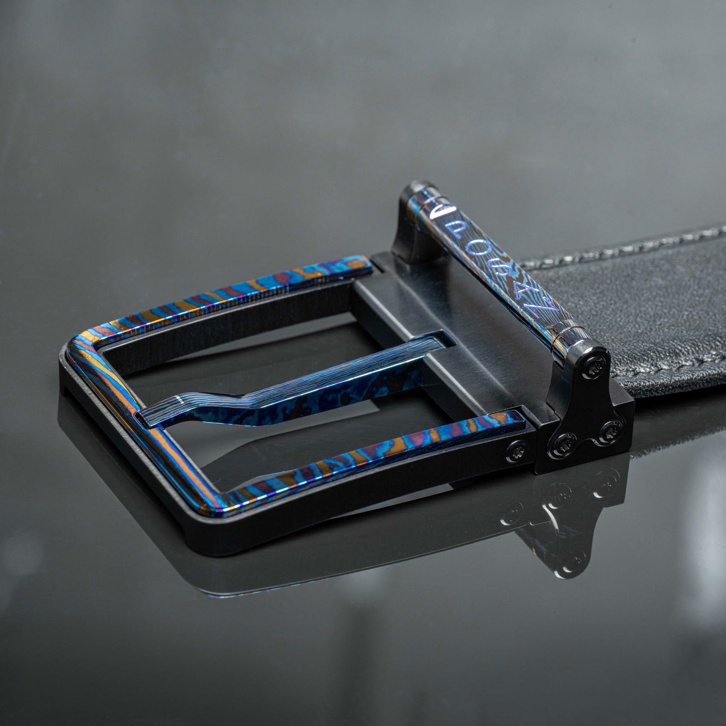 POSAN Belt PSB-002 Titanium Buckle Belt with Wild Cowhide – Bold Texture & Timascus Options