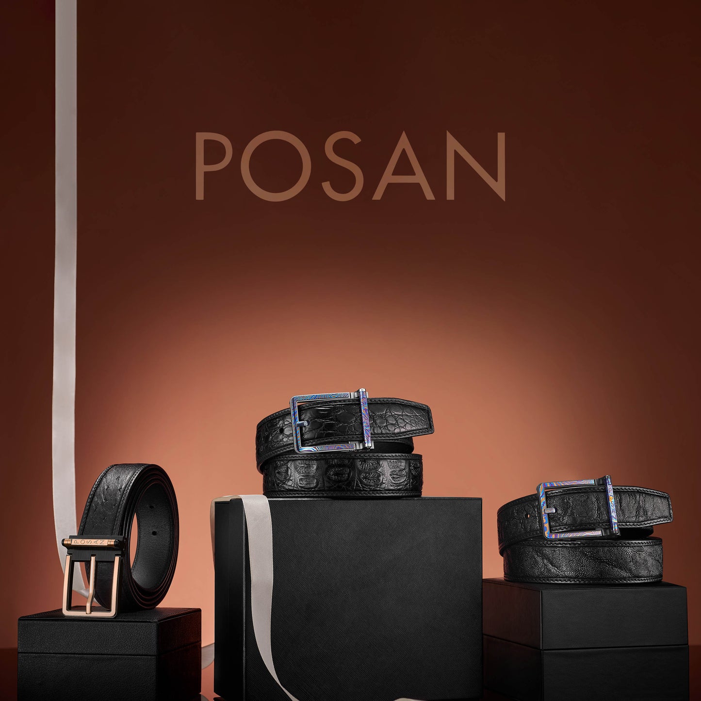 POSAN Belt PSB-002 Titanium Buckle Belt with Wild Cowhide – Bold Texture & Timascus Options