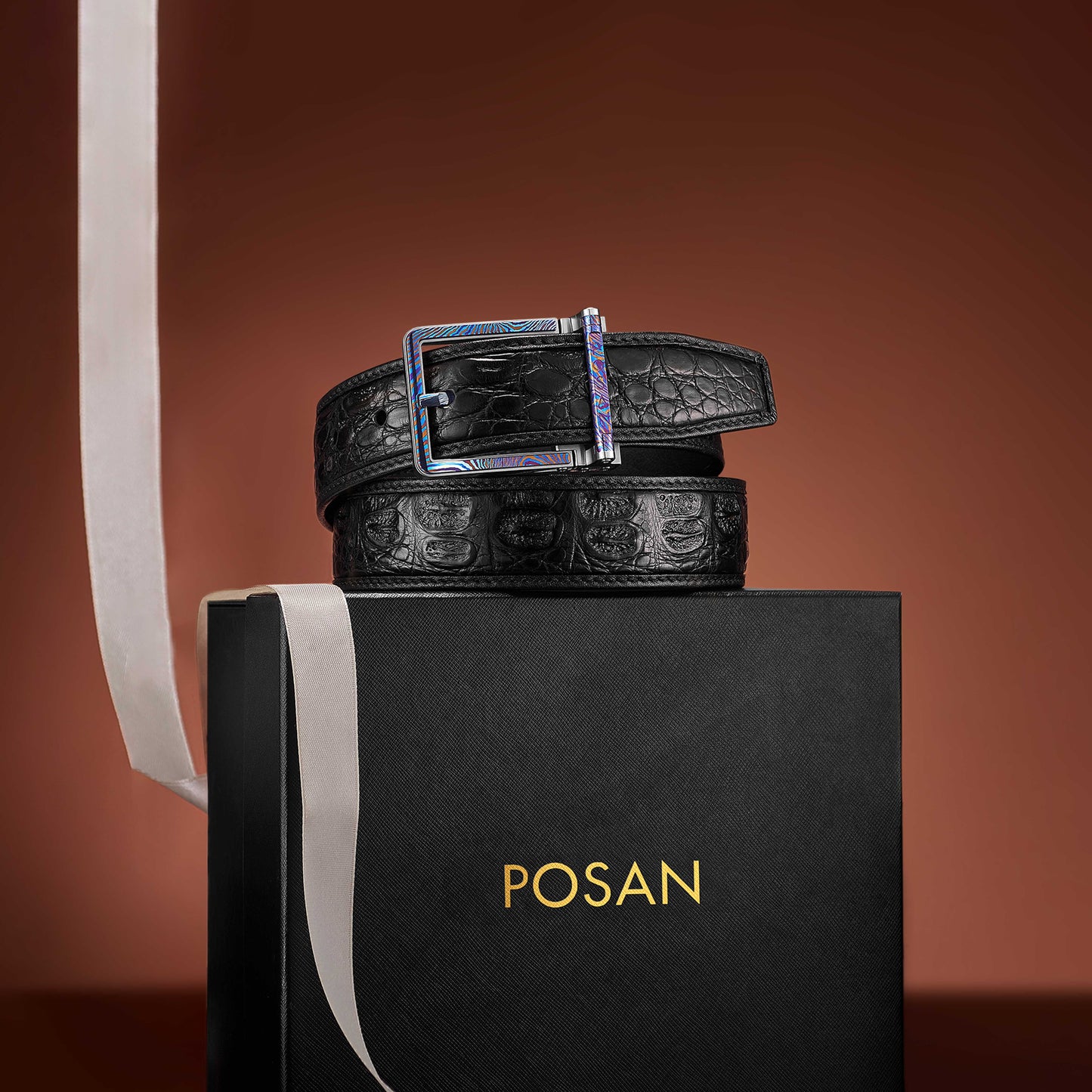 POSAN Belt PSB-002 Titanium Buckle Belt with Wild Cowhide – Bold Texture & Timascus Options