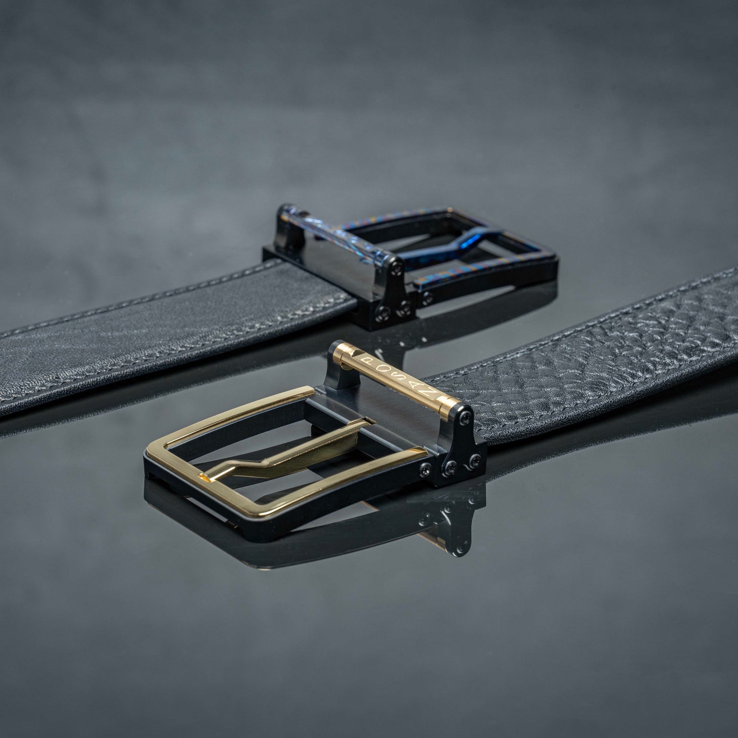 POSAN Belt PSB-002 Titanium Buckle Belt with Wild Cowhide – Bold Texture & Timascus Options