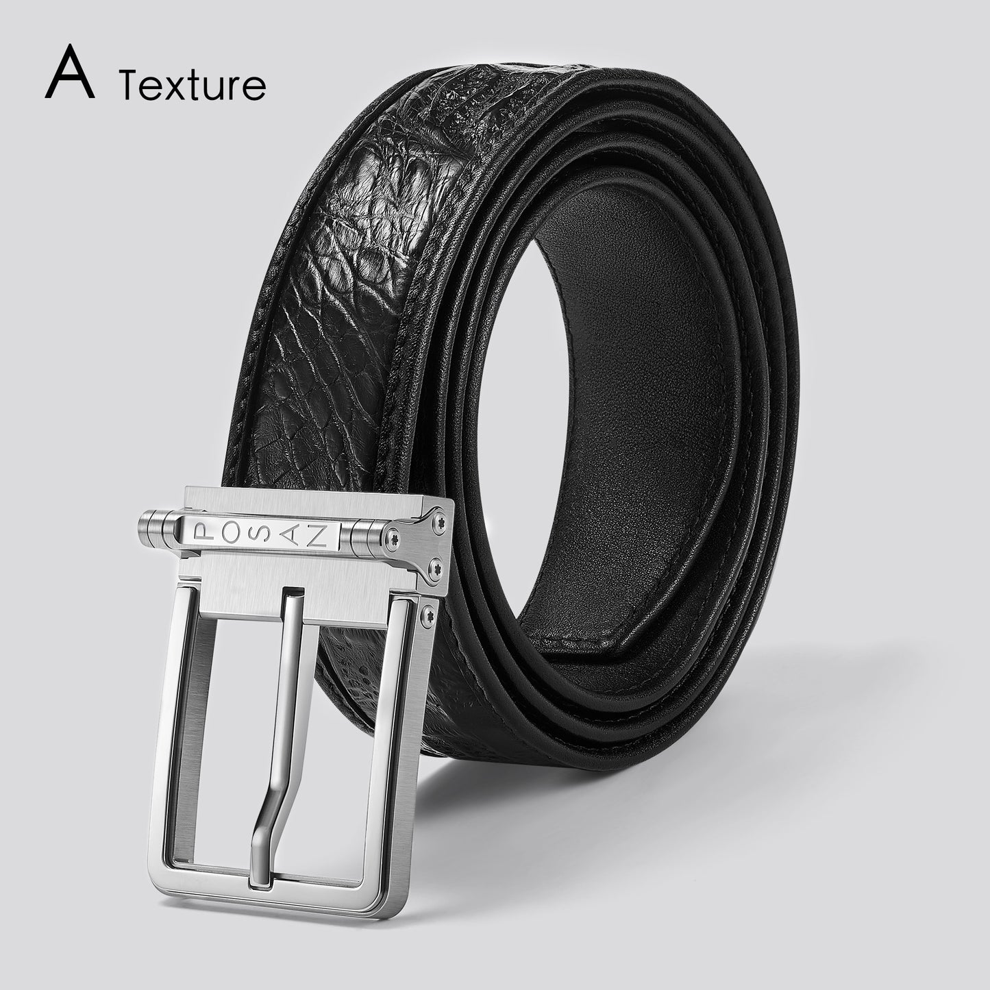 POSAN Belt PSB-002 Titanium Buckle Belt with Wild Cowhide – Bold Texture & Timascus Options