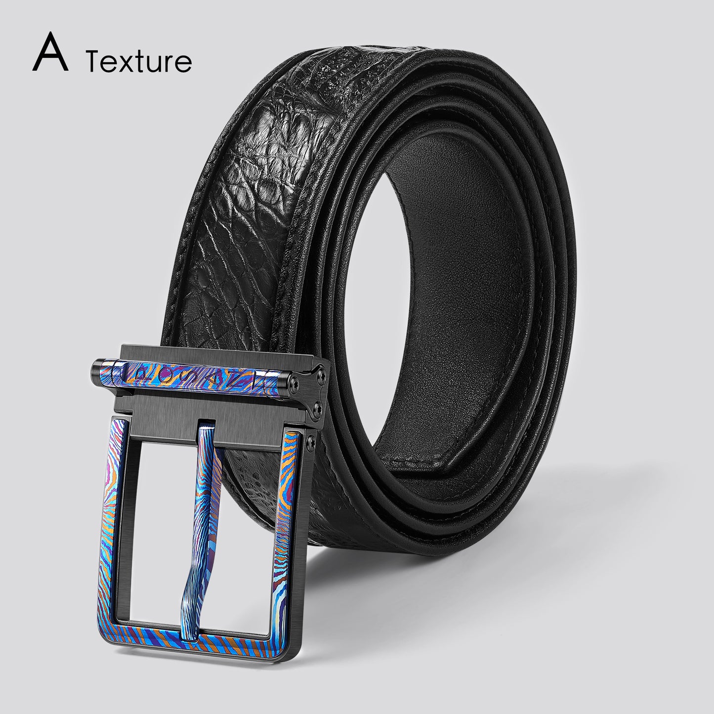 POSAN Belt PSB-002 Titanium Buckle Belt with Wild Cowhide – Bold Texture & Timascus Options