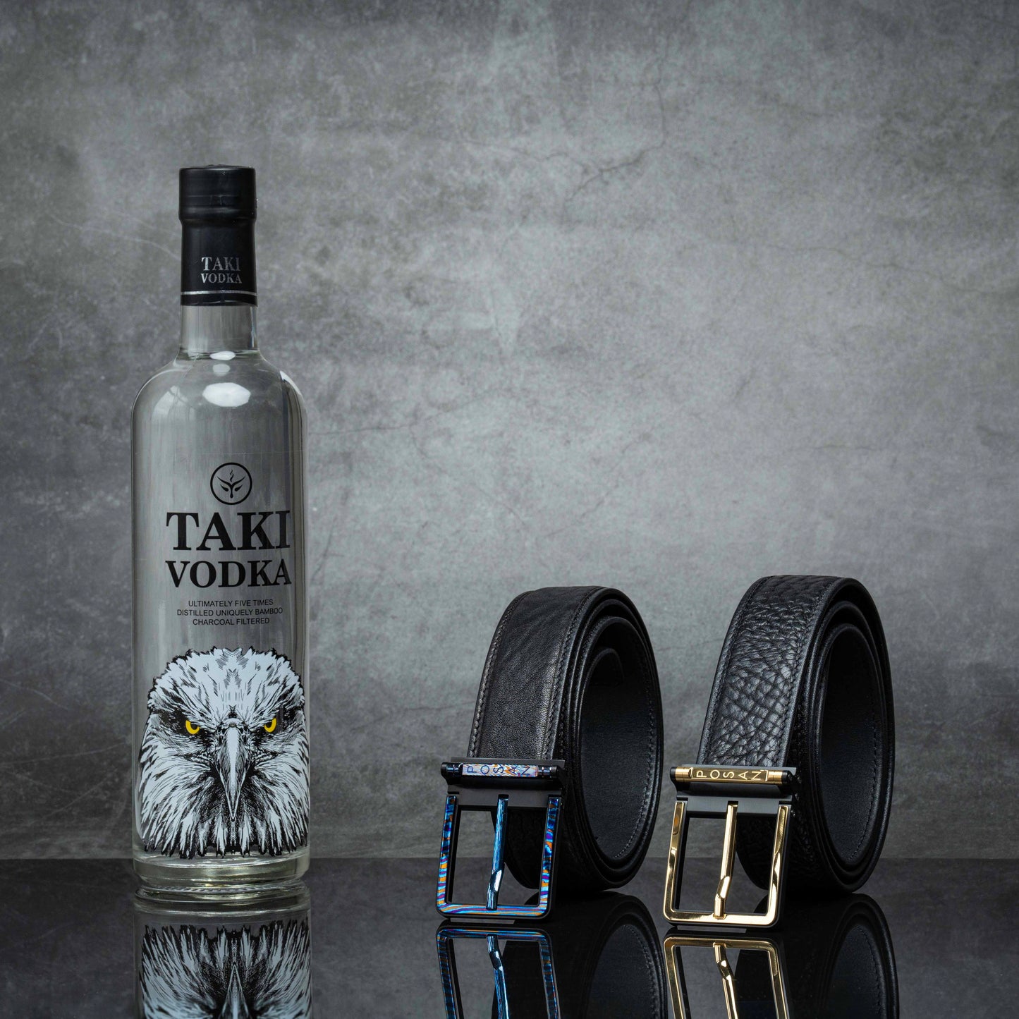POSAN Belt PSB-002 Titanium Buckle Belt with Wild Cowhide – Bold Texture & Timascus Options