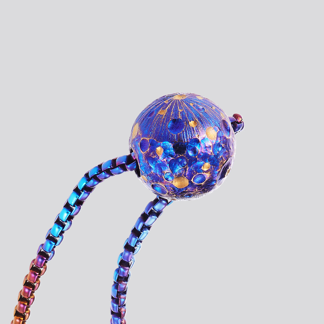 POSAN Necklace PSP-001 3D Titanium Planet Pendant with Anodized Gradient Finish & Matching Titanium Chain