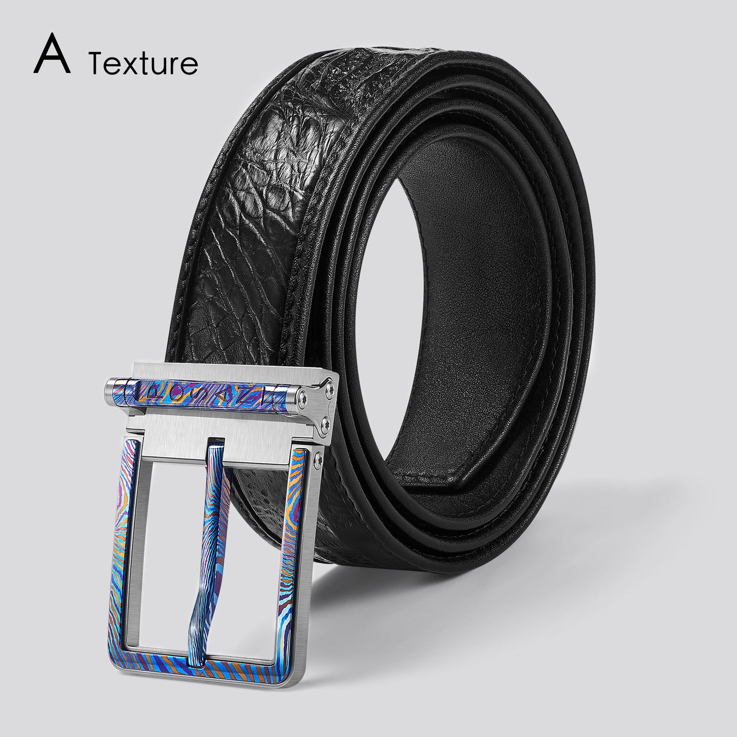POSAN Belt PSB-002 Titanium Buckle Belt with Wild Cowhide – Bold Texture & Timascus Options