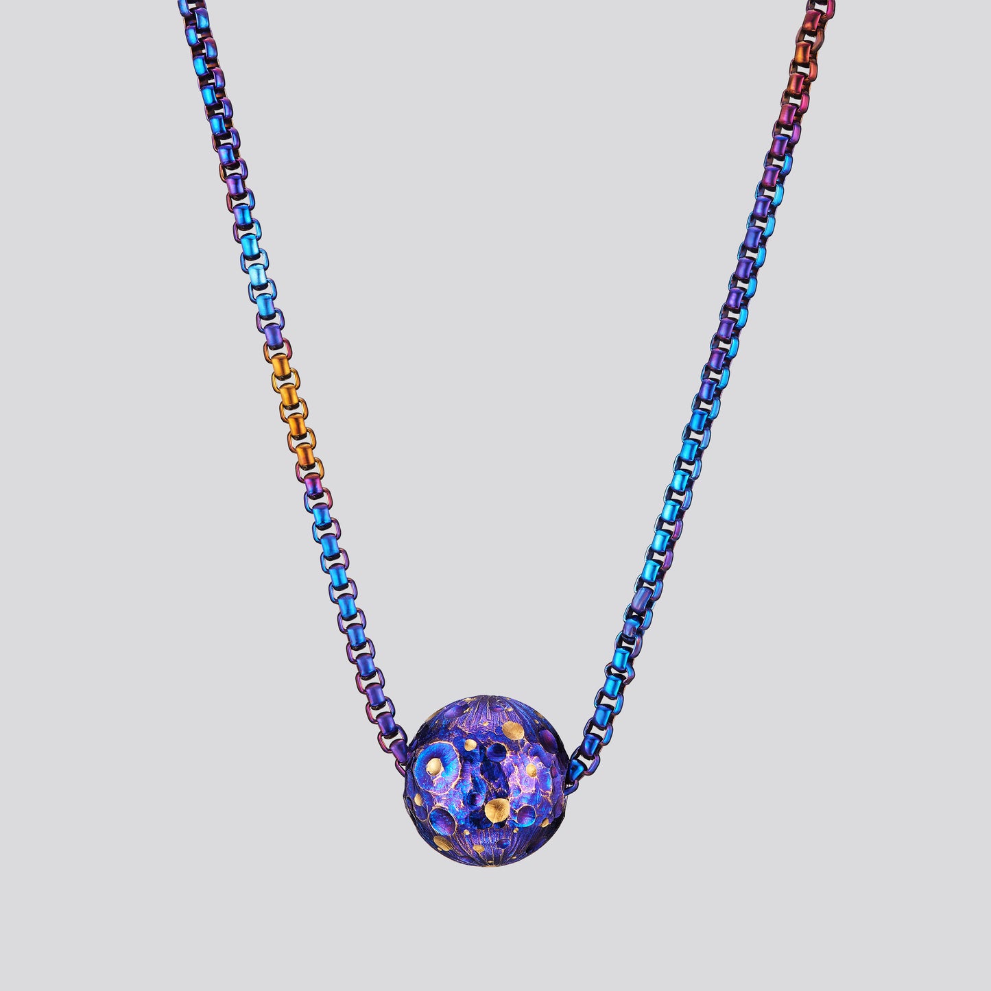 POSAN Necklace PSP-001 3D Titanium Planet Pendant with Anodized Gradient Finish & Matching Titanium Chain