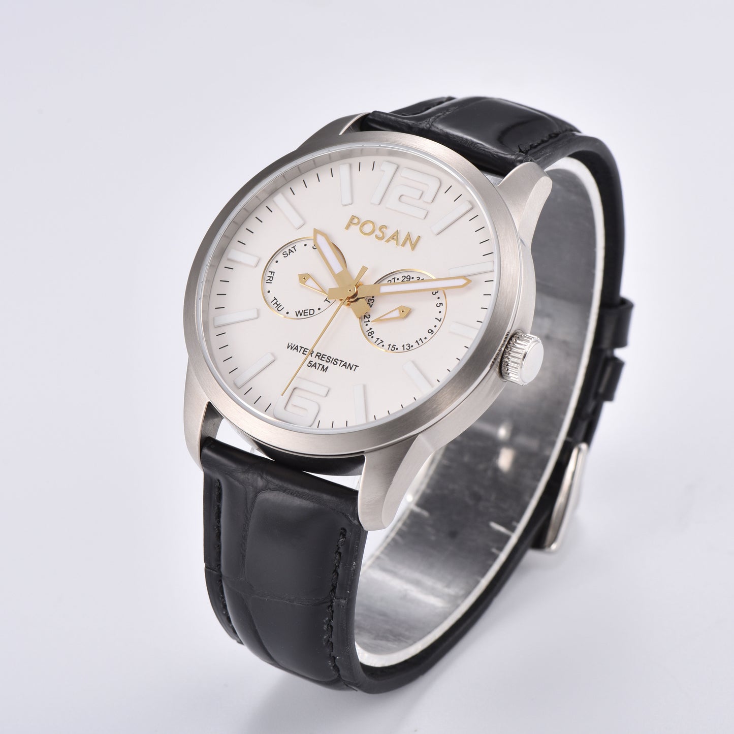 POSAN Watch PSW-005G Dual-Eye Titanium Alloy Watch with Spherical Sapphire Crystal, Calendar Display & Ultra-Light Design