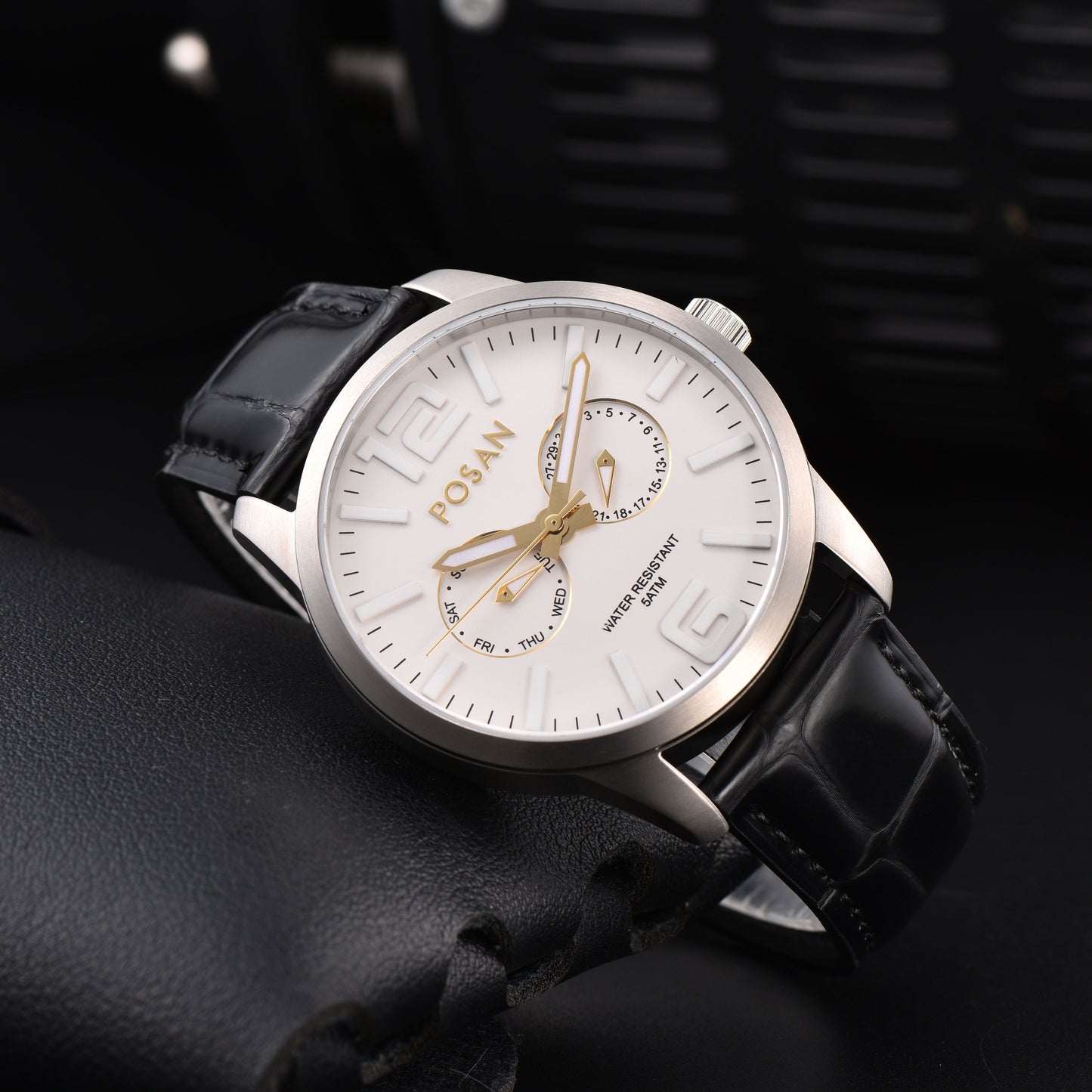 POSAN Watch PSW-005G Dual-Eye Titanium Alloy Watch with Spherical Sapphire Crystal, Calendar Display & Ultra-Light Design