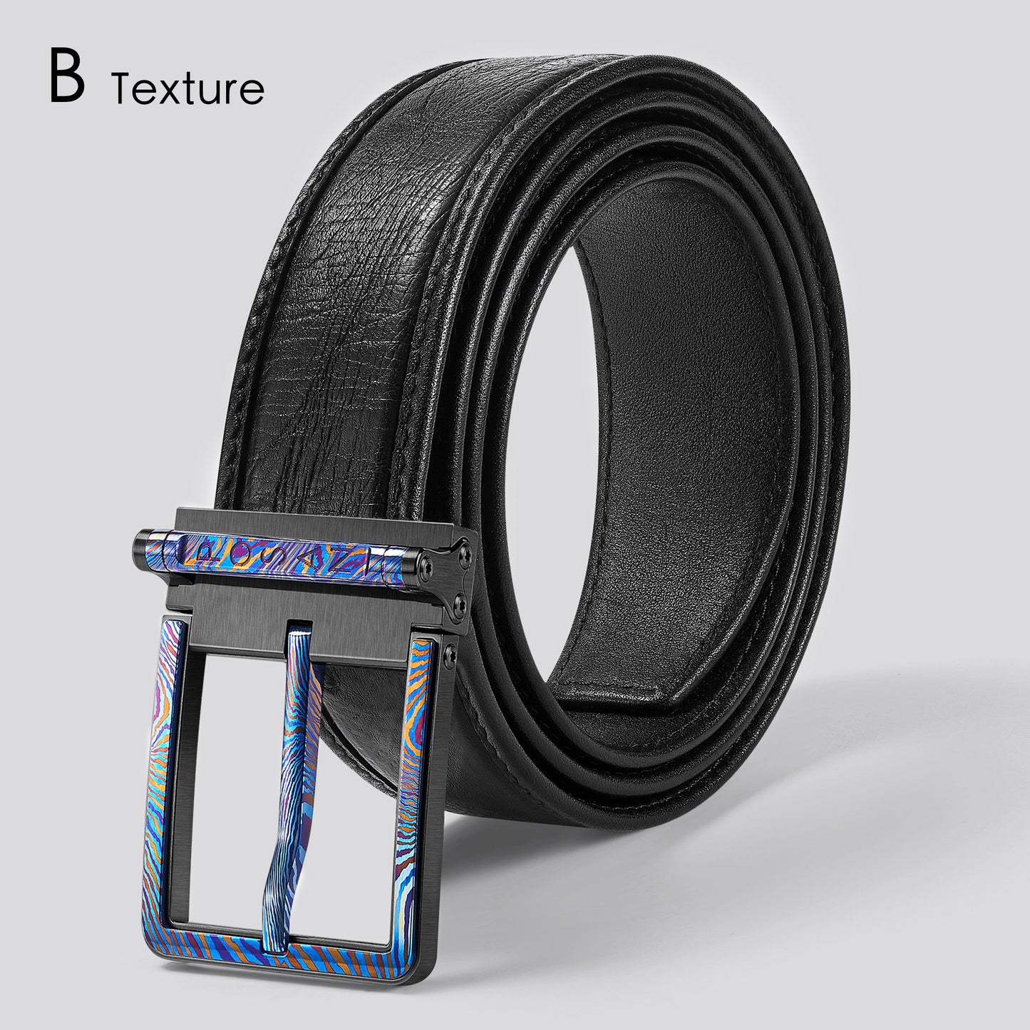 POSAN Belt PSB-002 Titanium Buckle Belt with Wild Cowhide – Bold Texture & Timascus Options