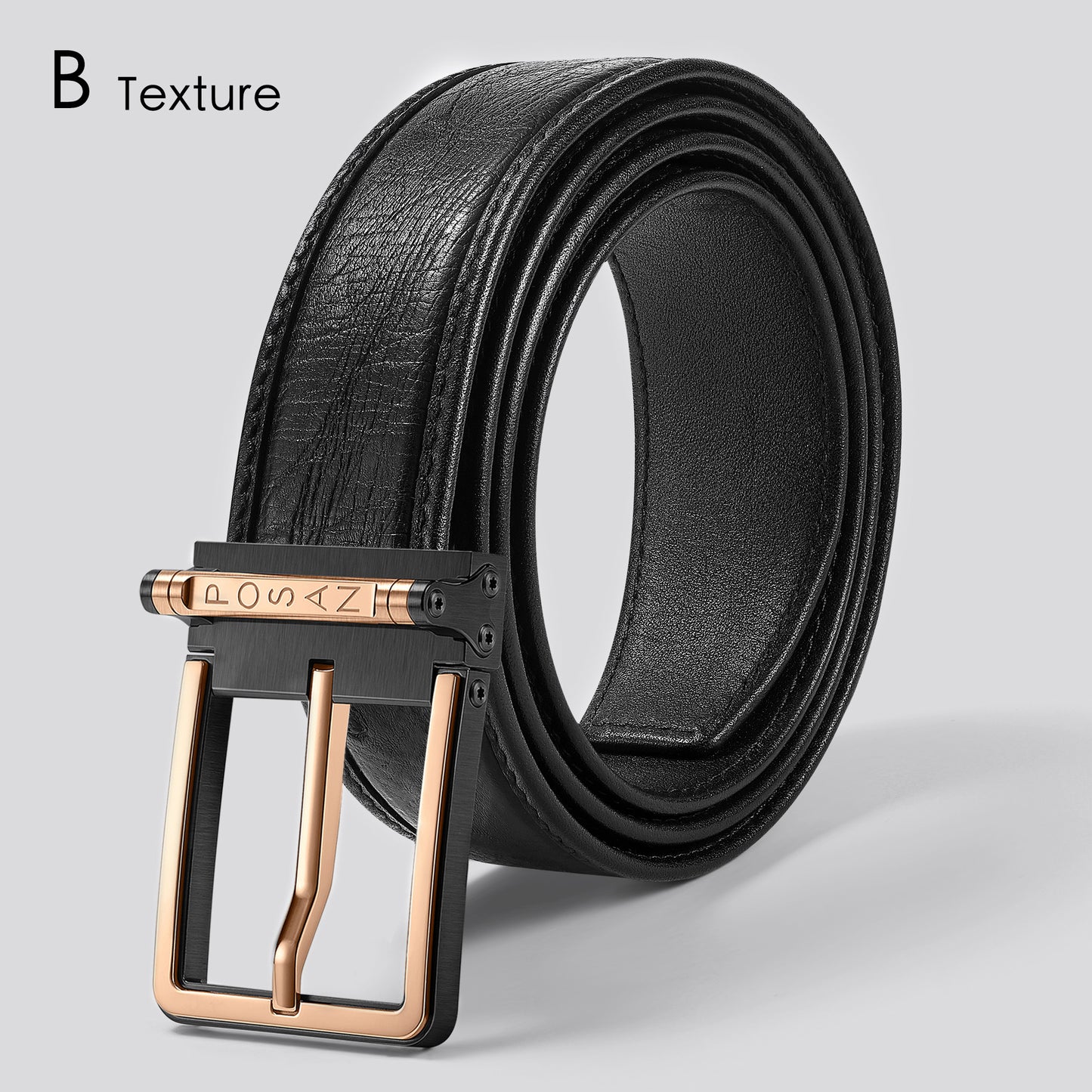 POSAN Belt PSB-002 Titanium Buckle Belt with Wild Cowhide – Bold Texture & Timascus Options