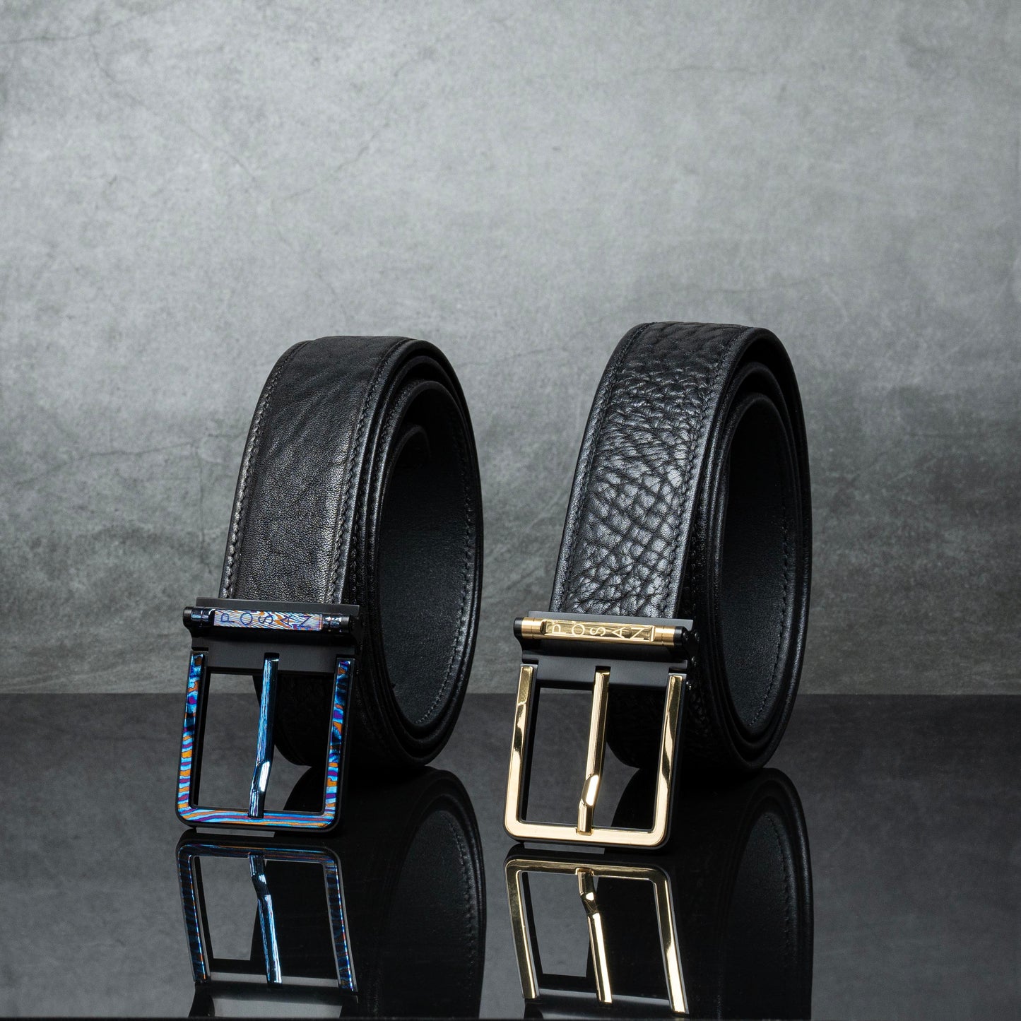POSAN Belt PSB-002 Titanium Buckle Belt with Wild Cowhide – Bold Texture & Timascus Options