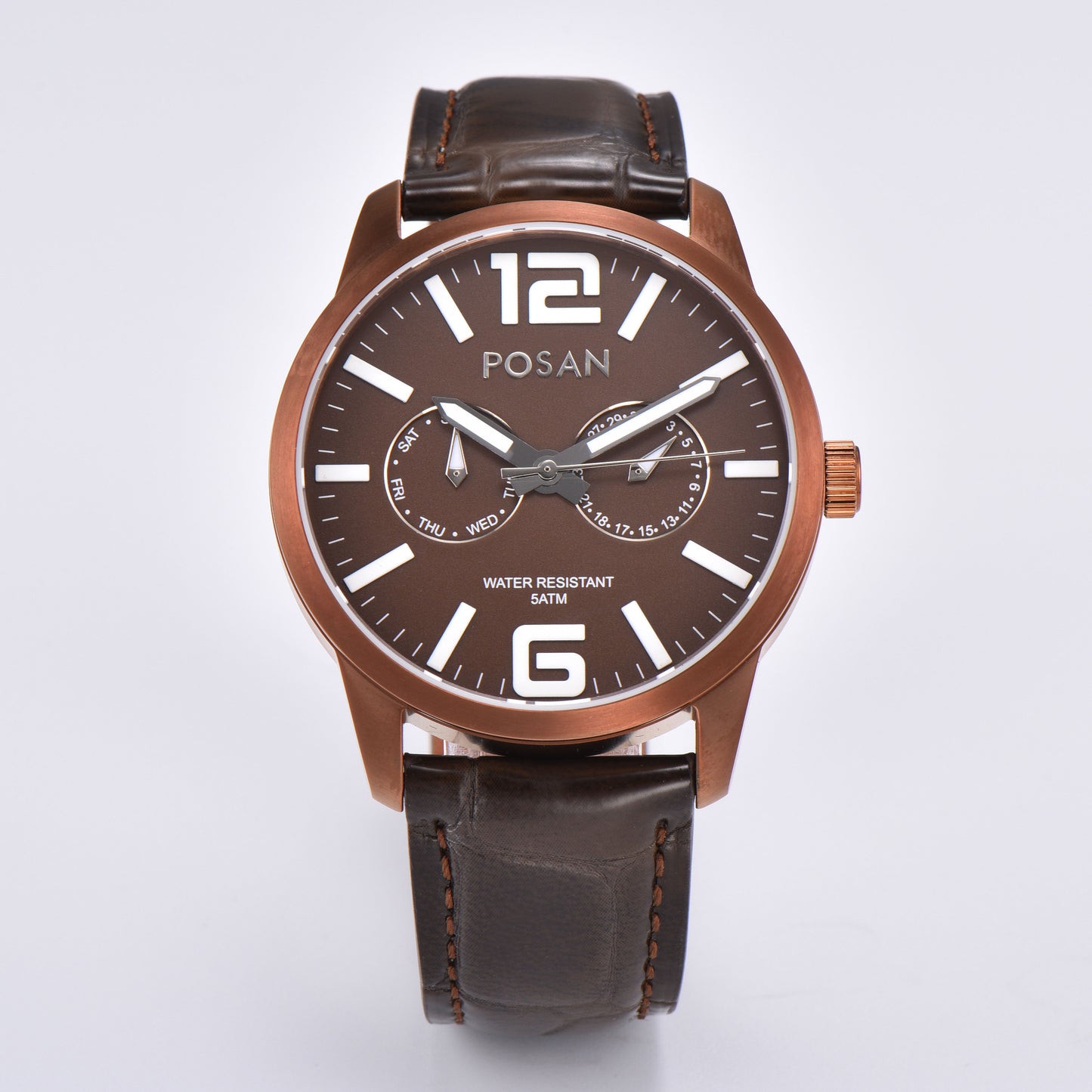 POSAN Watch PSW-005G Dual-Eye Titanium Alloy Watch with Spherical Sapphire Crystal, Calendar Display & Ultra-Light Design
