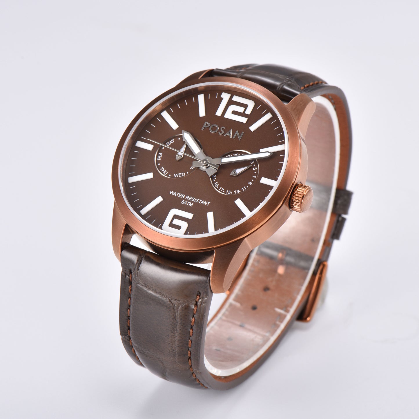POSAN Watch PSW-005G Dual-Eye Titanium Alloy Watch with Spherical Sapphire Crystal, Calendar Display & Ultra-Light Design