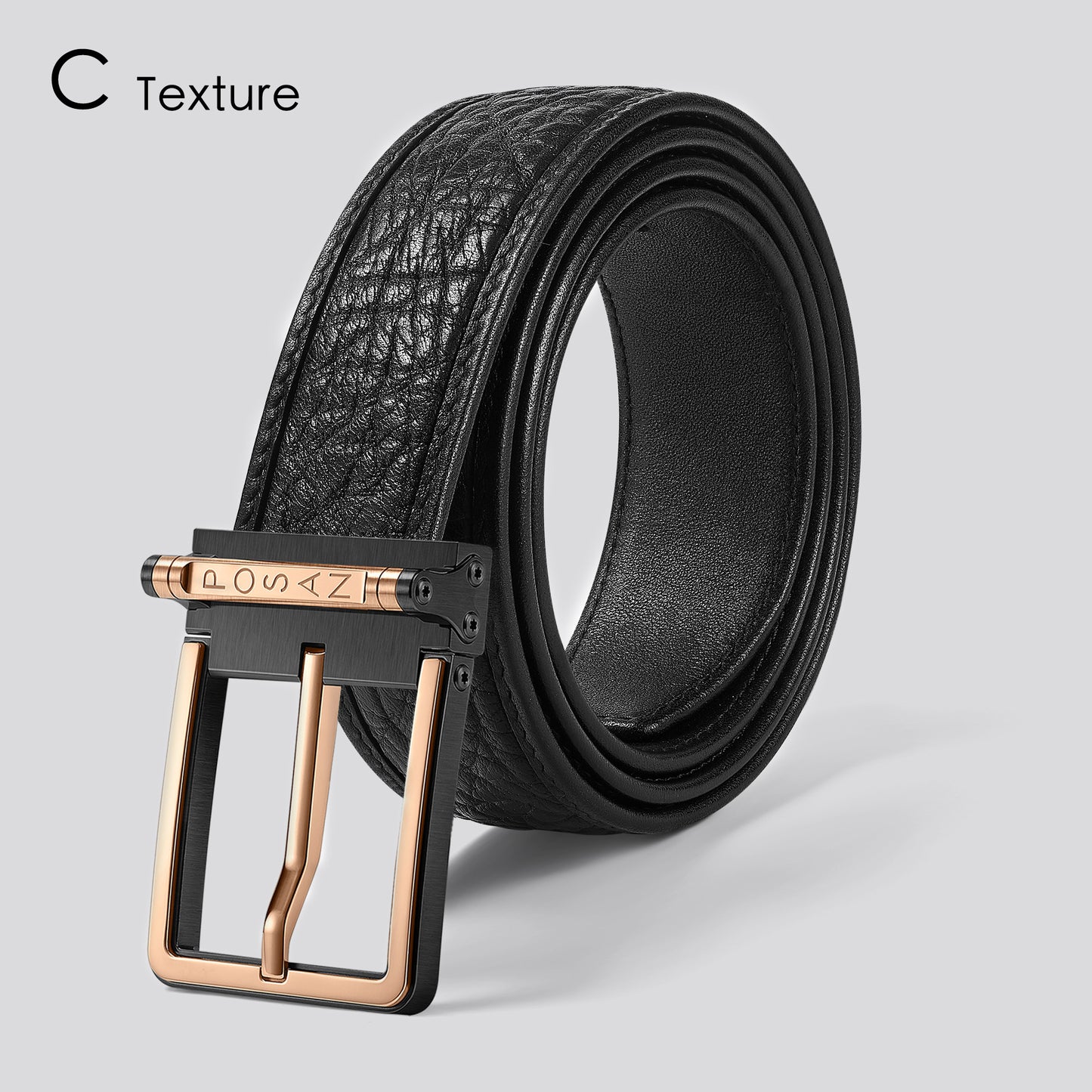 POSAN Belt PSB-002 Titanium Buckle Belt with Wild Cowhide – Bold Texture & Timascus Options