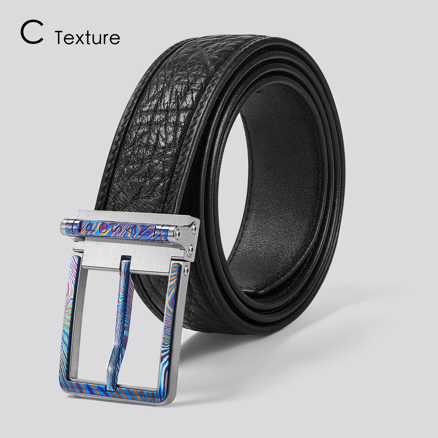 POSAN Belt PSB-002 Titanium Buckle Belt with Wild Cowhide – Bold Texture & Timascus Options