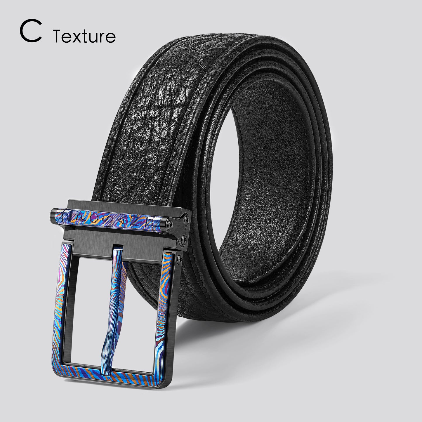 POSAN Belt PSB-002 Titanium Buckle Belt with Wild Cowhide – Bold Texture & Timascus Options