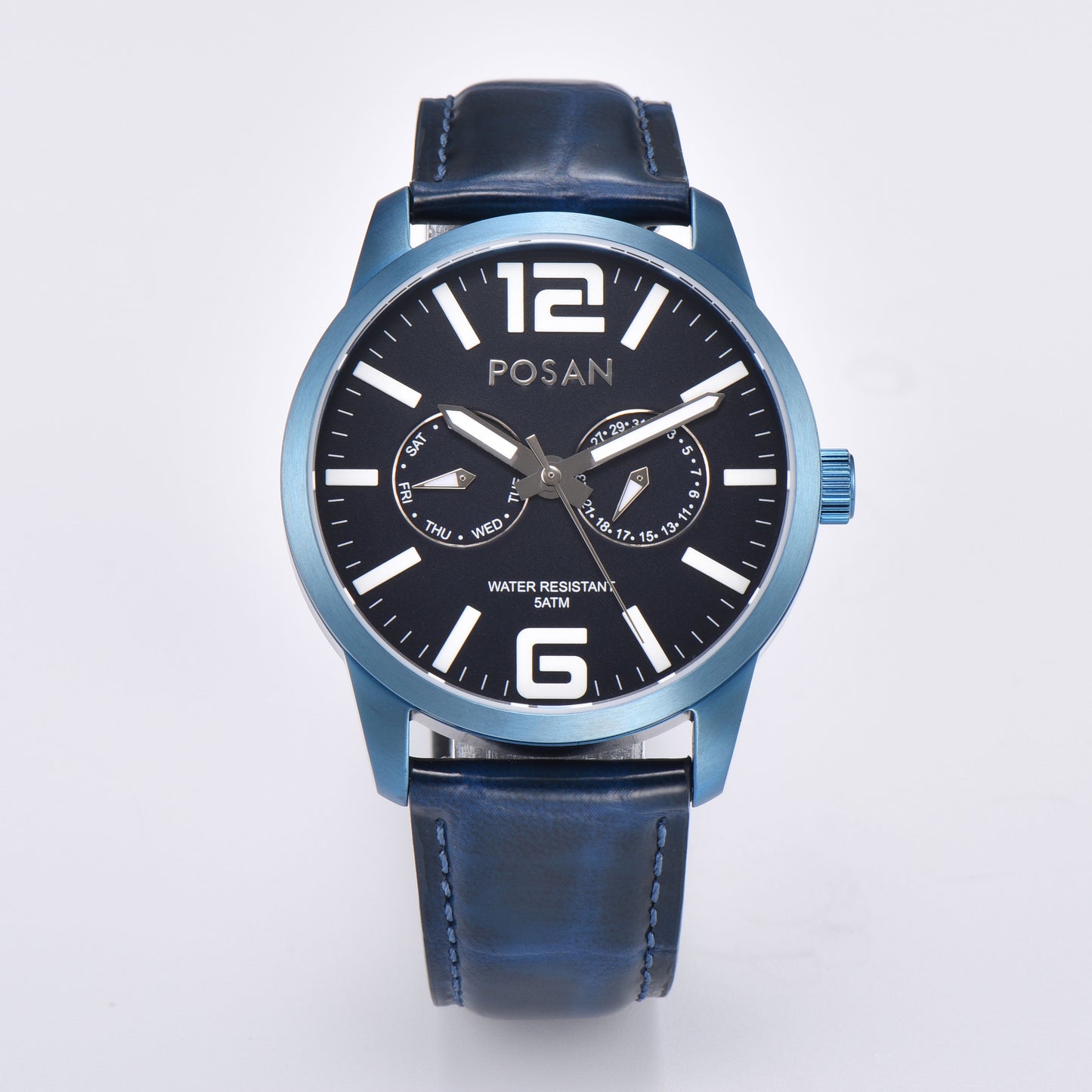 POSAN Watch PSW-005G Dual-Eye Titanium Alloy Watch with Spherical Sapphire Crystal, Calendar Display & Ultra-Light Design