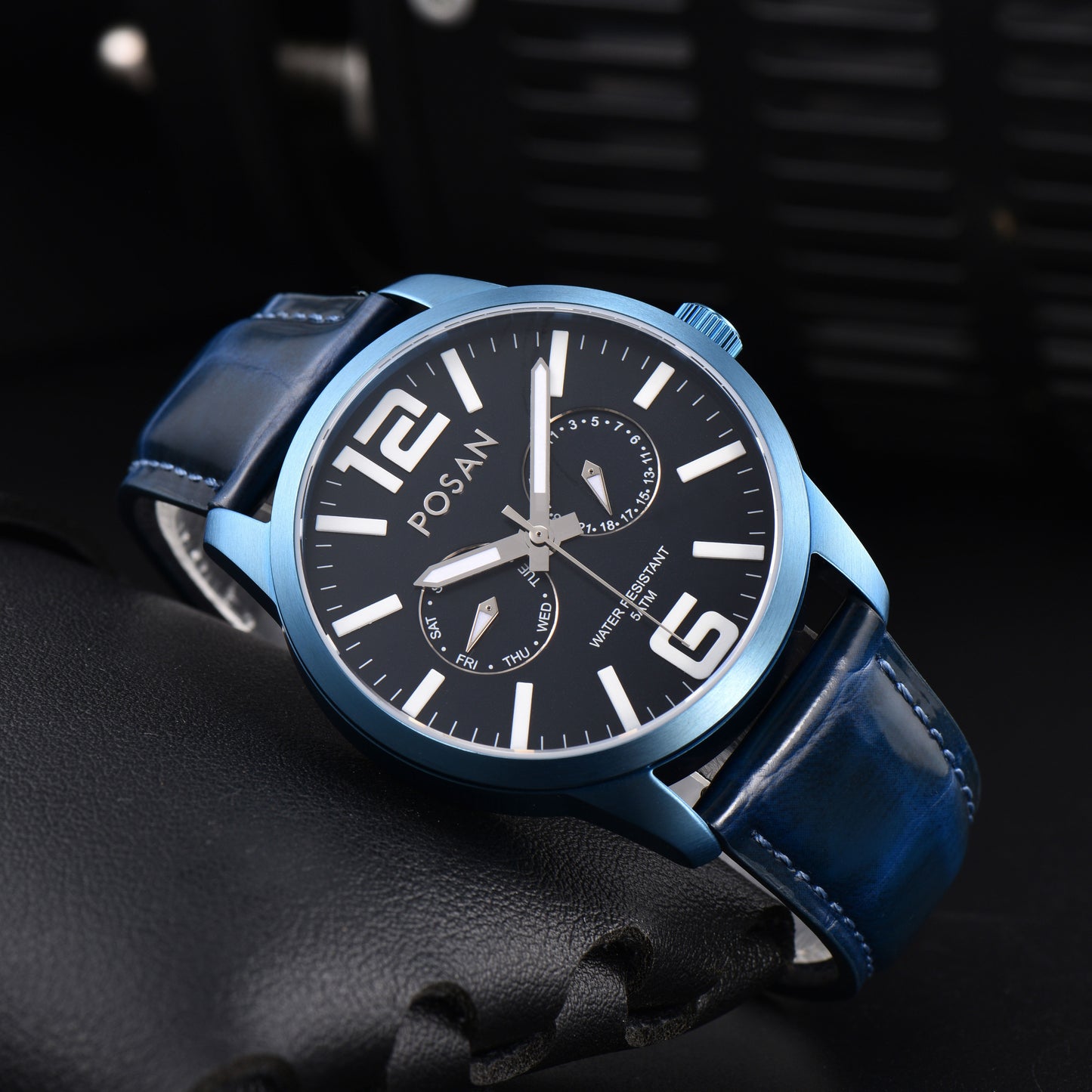 POSAN Watch PSW-005G Dual-Eye Titanium Alloy Watch with Spherical Sapphire Crystal, Calendar Display & Ultra-Light Design
