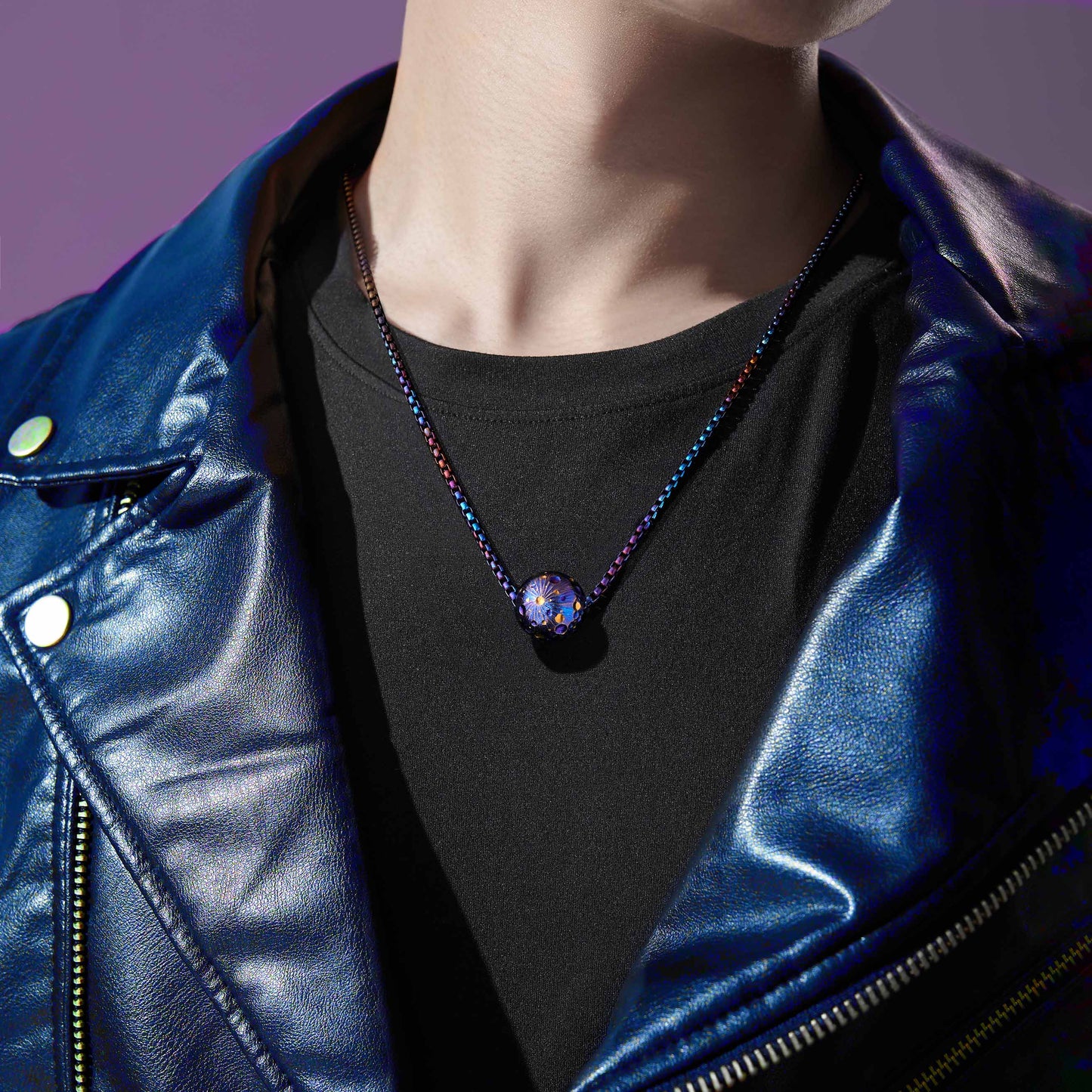 POSAN Necklace PSP-001 3D Titanium Planet Pendant with Anodized Gradient Finish & Matching Titanium Chain