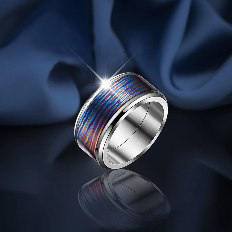 POSAN Ring PSR-001(rose gold color)Gradient Damascus Titanium Ring Timascus Handcrafted Rainbow IPH Technology with Brushed Titanium Core