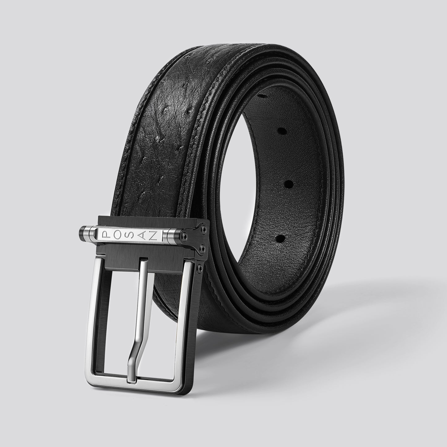 POSAN Belt PSB-002 Titanium Pin Buckle Belt with Ostrich Leather – Luxe Grain & Industrial Strength