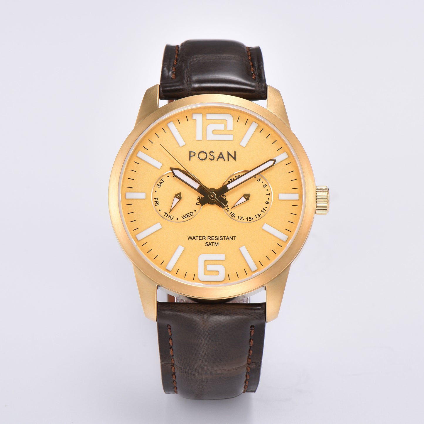 POSAN Watch PSW-005G Dual-Eye Titanium Alloy Watch with Spherical Sapphire Crystal, Calendar Display & Ultra-Light Design