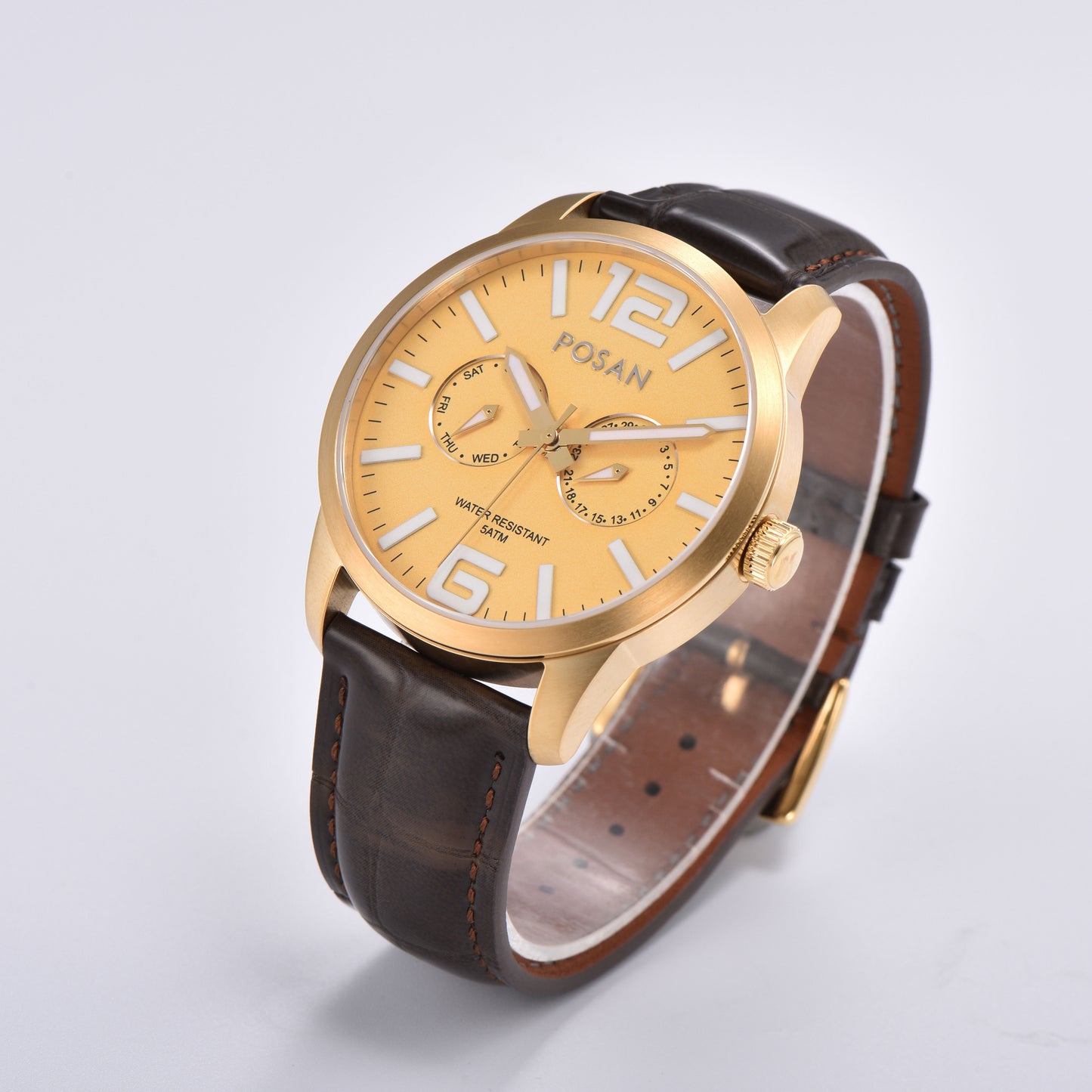POSAN Watch PSW-005G Dual-Eye Titanium Alloy Watch with Spherical Sapphire Crystal, Calendar Display & Ultra-Light Design