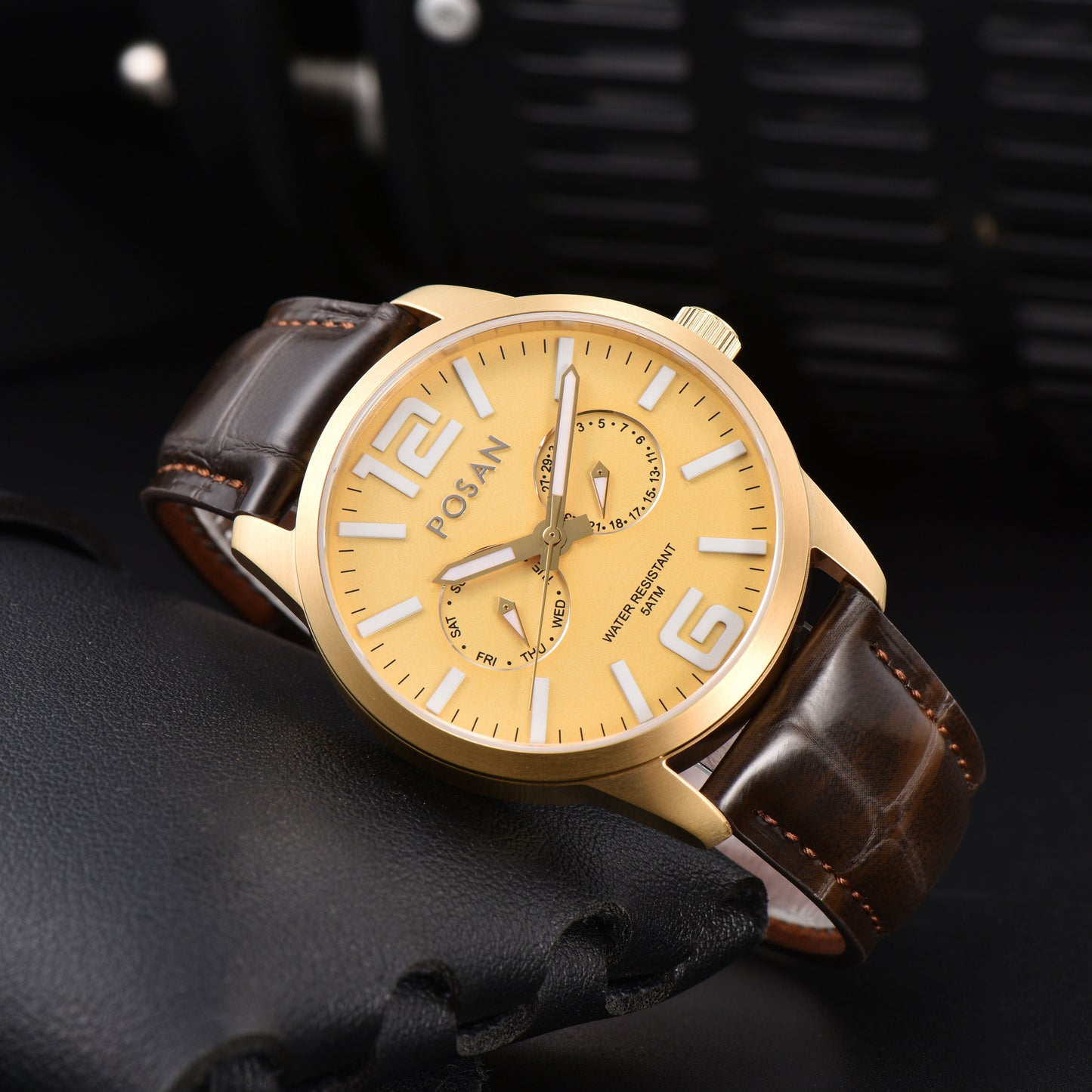 POSAN Watch PSW-005G Dual-Eye Titanium Alloy Watch with Spherical Sapphire Crystal, Calendar Display & Ultra-Light Design