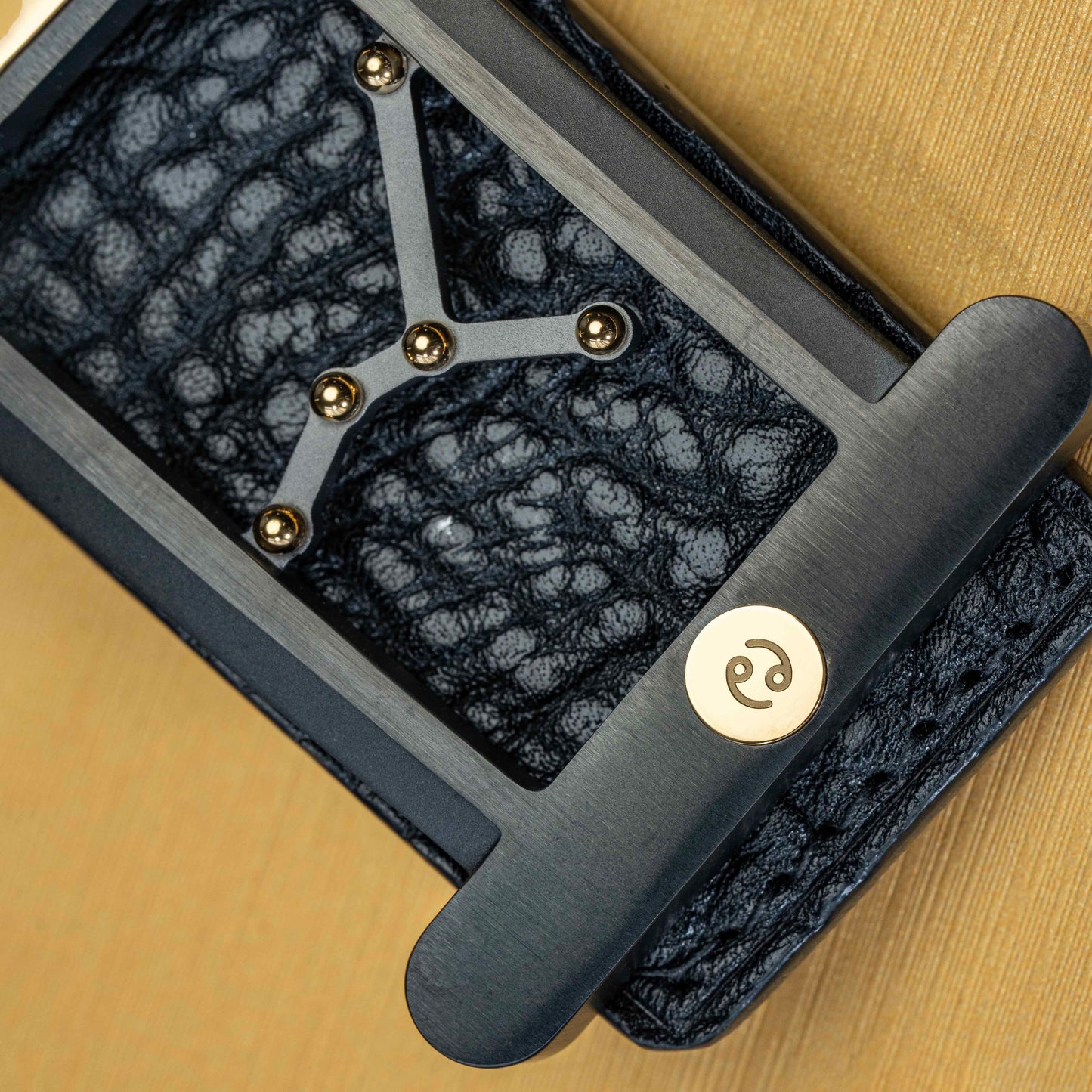POSAN Belt PSB-001 Wild Cowhide Zodiac Plate Buckle Belt with Titanium & Black-Gold Electroplated Finish