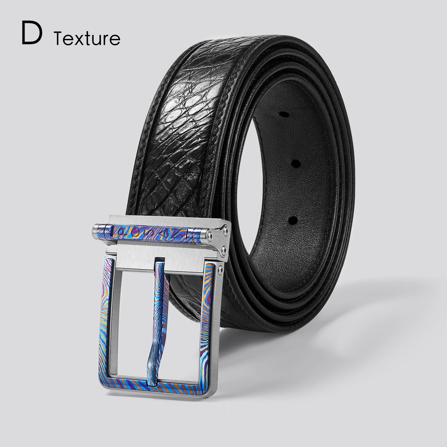 POSAN Belt PSB-002 Titanium Buckle Belt with Wild Cowhide – Bold Texture & Timascus Options