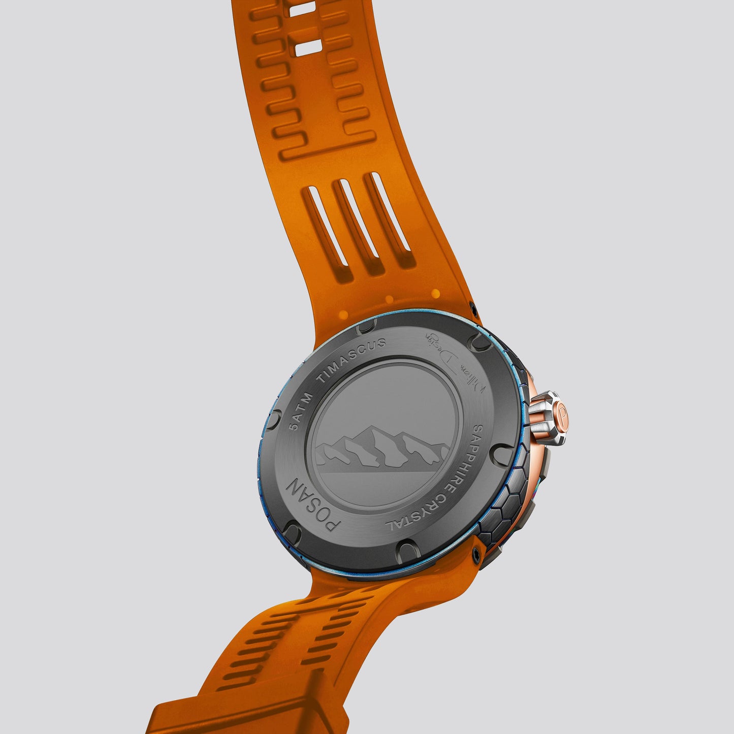 POSAN Watch PSW-001 ROSE Gradient Damascus Titanium Watch Timascus Anodized Color Finish with Skeleton Dial & Screw-down Crown
