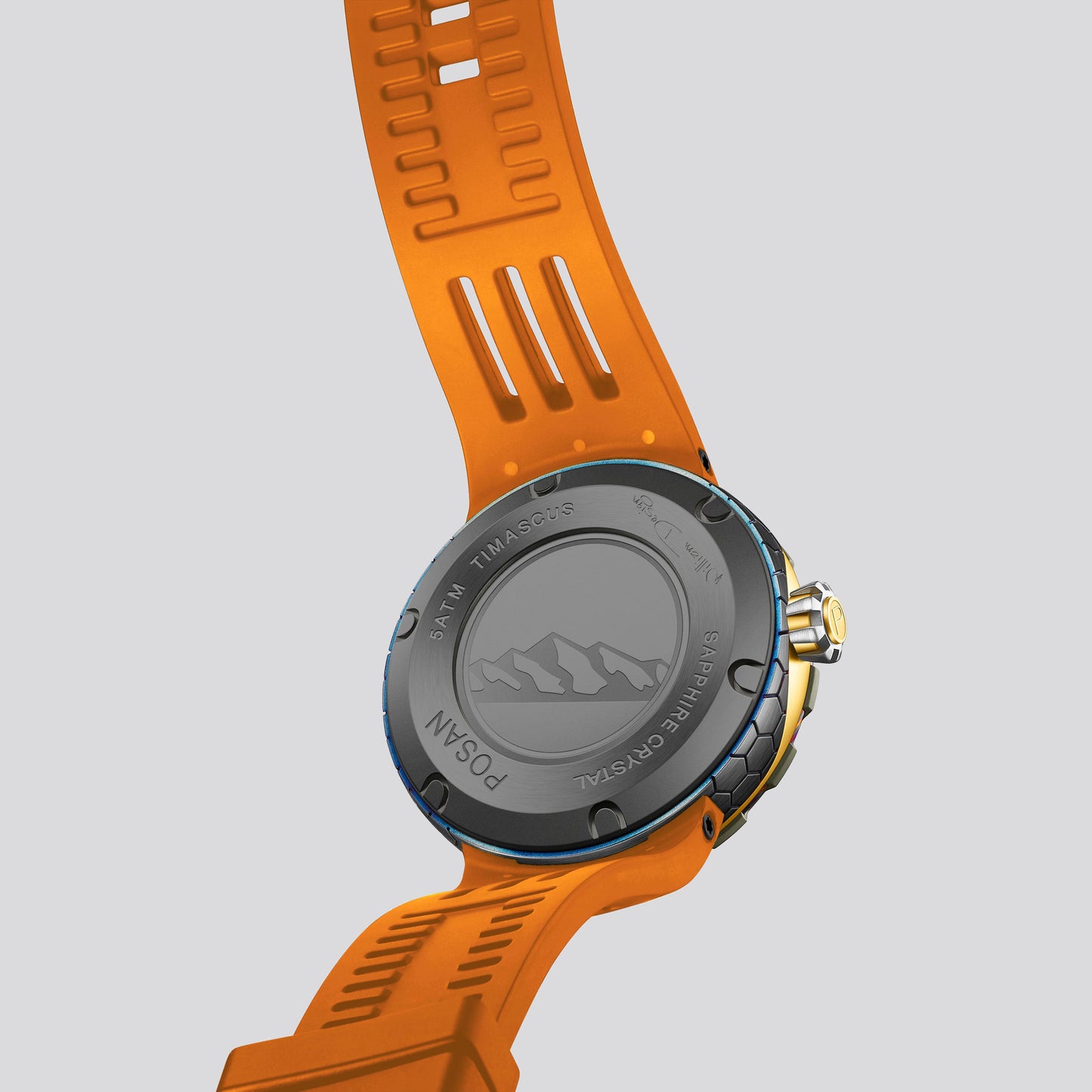 POSAN Watch PSW-001 GOLD Gradient Damascus Titanium Watch Timascus Anodized Color Finish with Skeleton Dial & Screw-down Crown