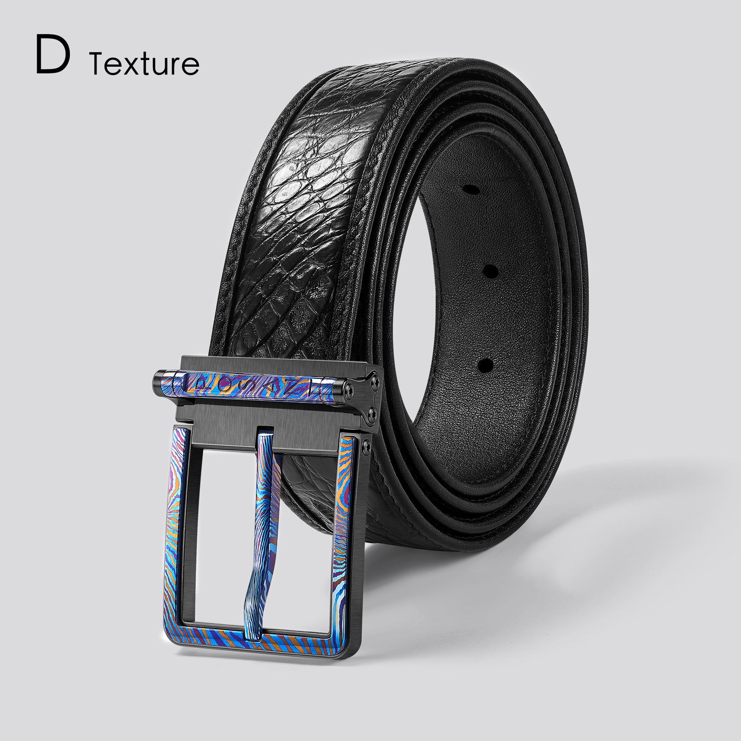 POSAN Belt PSB-002 Titanium Buckle Belt with Wild Cowhide – Bold Texture & Timascus Options