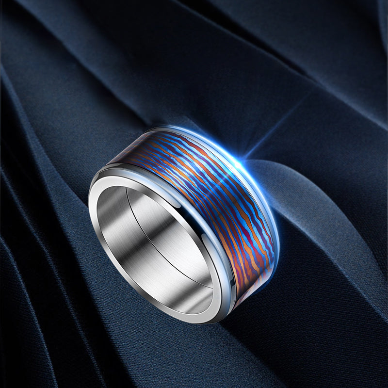POSAN Ring PSR-001(rose gold color)Gradient Damascus Titanium Ring Timascus Handcrafted Rainbow IPH Technology with Brushed Titanium Core