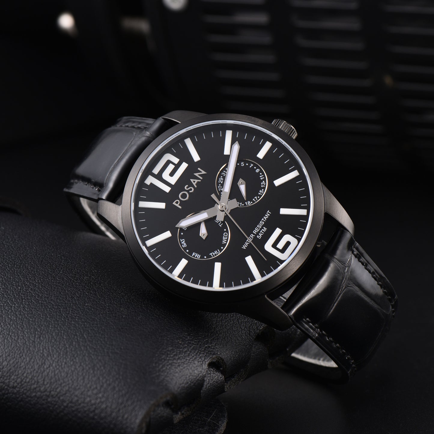 POSAN Watch PSW-005G Dual-Eye Titanium Alloy Watch with Spherical Sapphire Crystal, Calendar Display & Ultra-Light Design