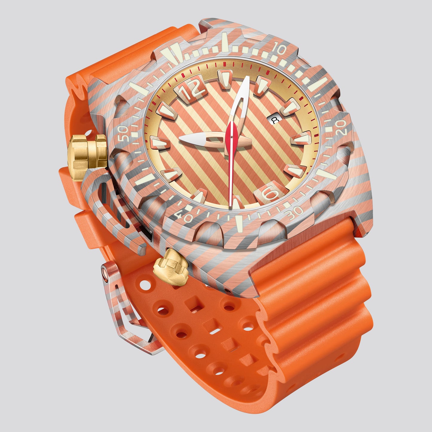 POSAN Watch PSW-009G 50ATM Titanium Diver Watch with Spherical Sapphire Crystal, Textured Case & Screw-Down Crown
