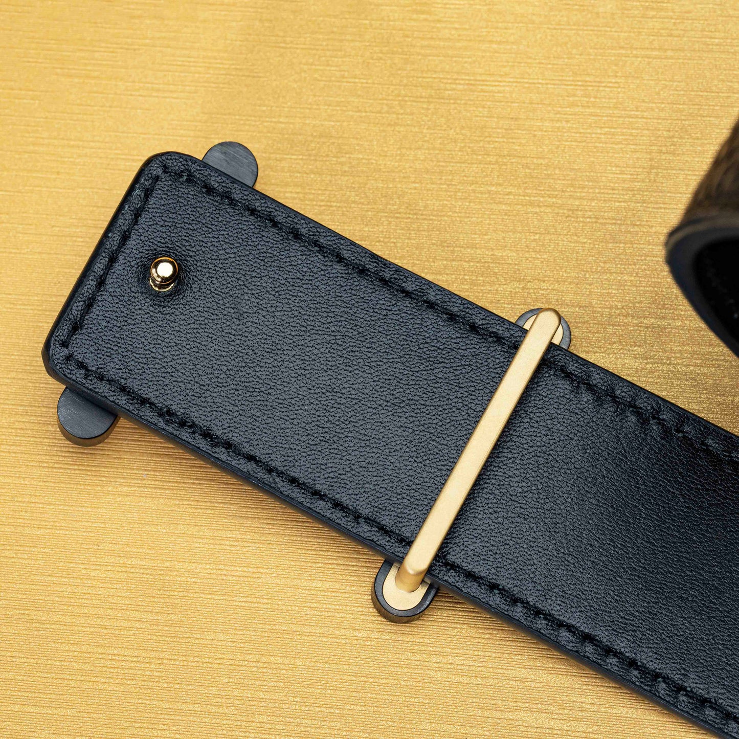 POSAN Belt PSB-001 Wild Cowhide Zodiac Plate Buckle Belt with Titanium & Black-Gold Electroplated Finish
