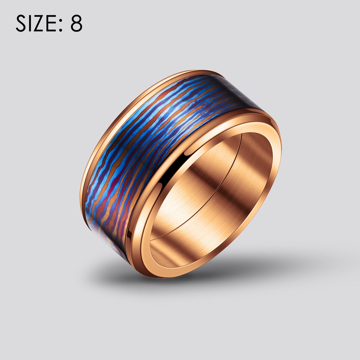POSAN Ring PSR-001(rose gold color)Gradient Damascus Titanium Ring Timascus Handcrafted Rainbow IPH Technology with Brushed Titanium Core