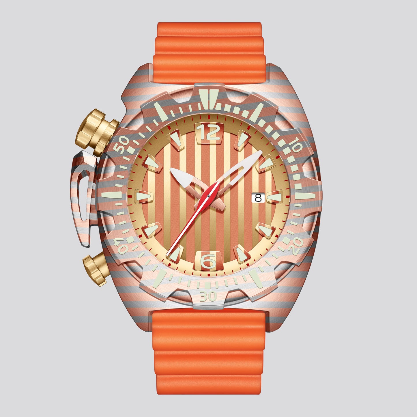 POSAN Watch PSW-009G 50ATM Titanium Diver Watch with Spherical Sapphire Crystal, Textured Case & Screw-Down Crown