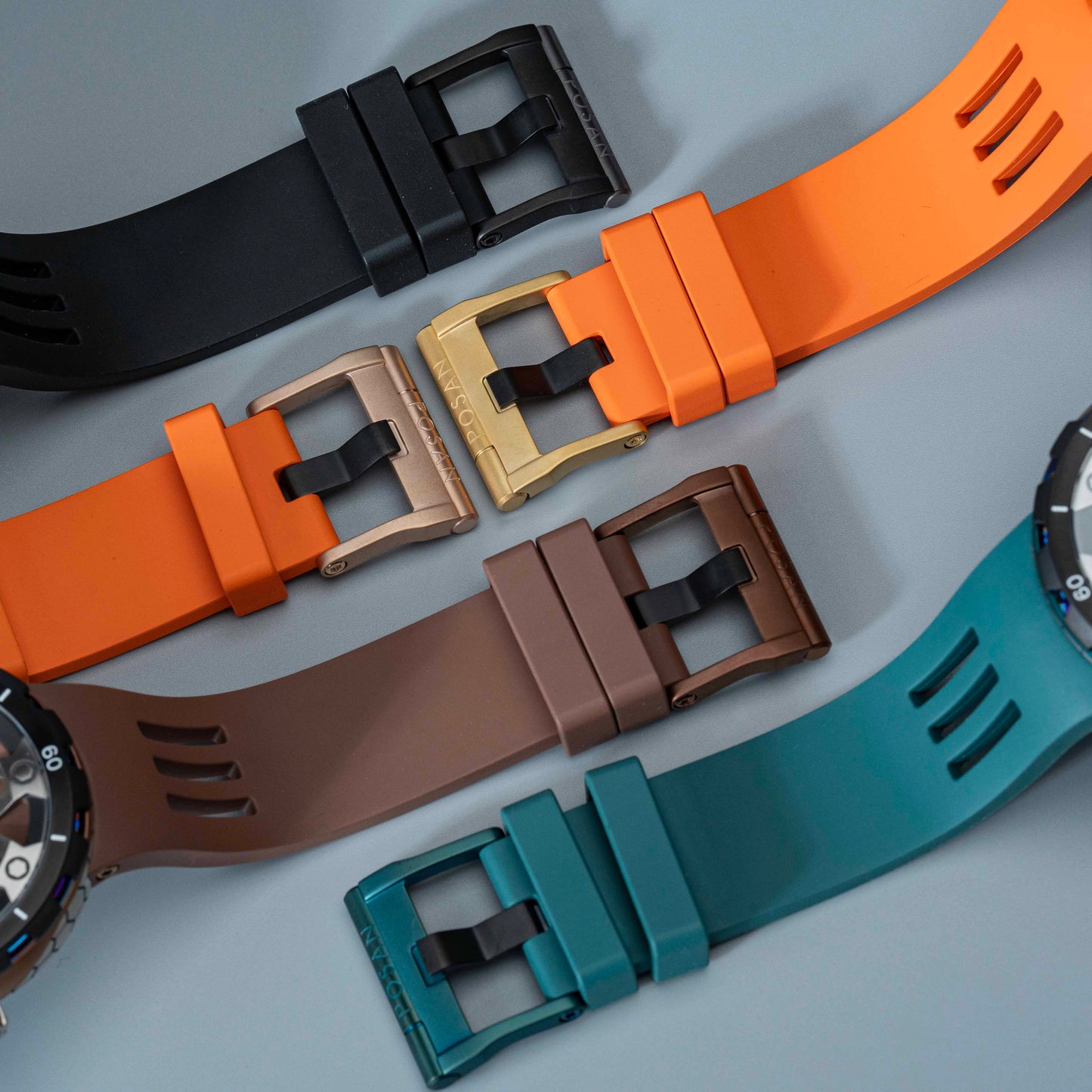 POSAN Watch PSW-001 GOLD Gradient Damascus Titanium Watch Timascus Anodized Color Finish with Skeleton Dial & Screw-down Crown