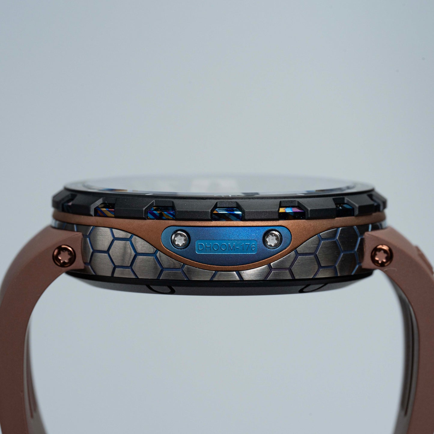 POSAN Watch PSW-001 COFFE Gradient Damascus Titanium Watch Timascus Anodized Color Finish with Skeleton Dial & Screw-down Crown
