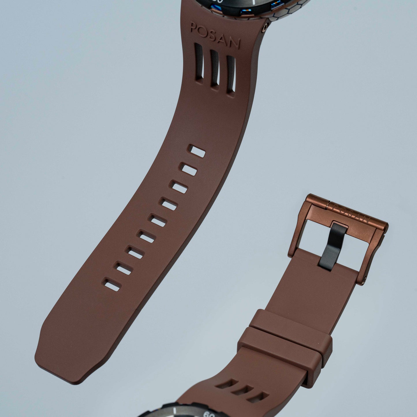 POSAN Watch PSW-001 COFFE Gradient Damascus Titanium Watch Timascus Anodized Color Finish with Skeleton Dial & Screw-down Crown