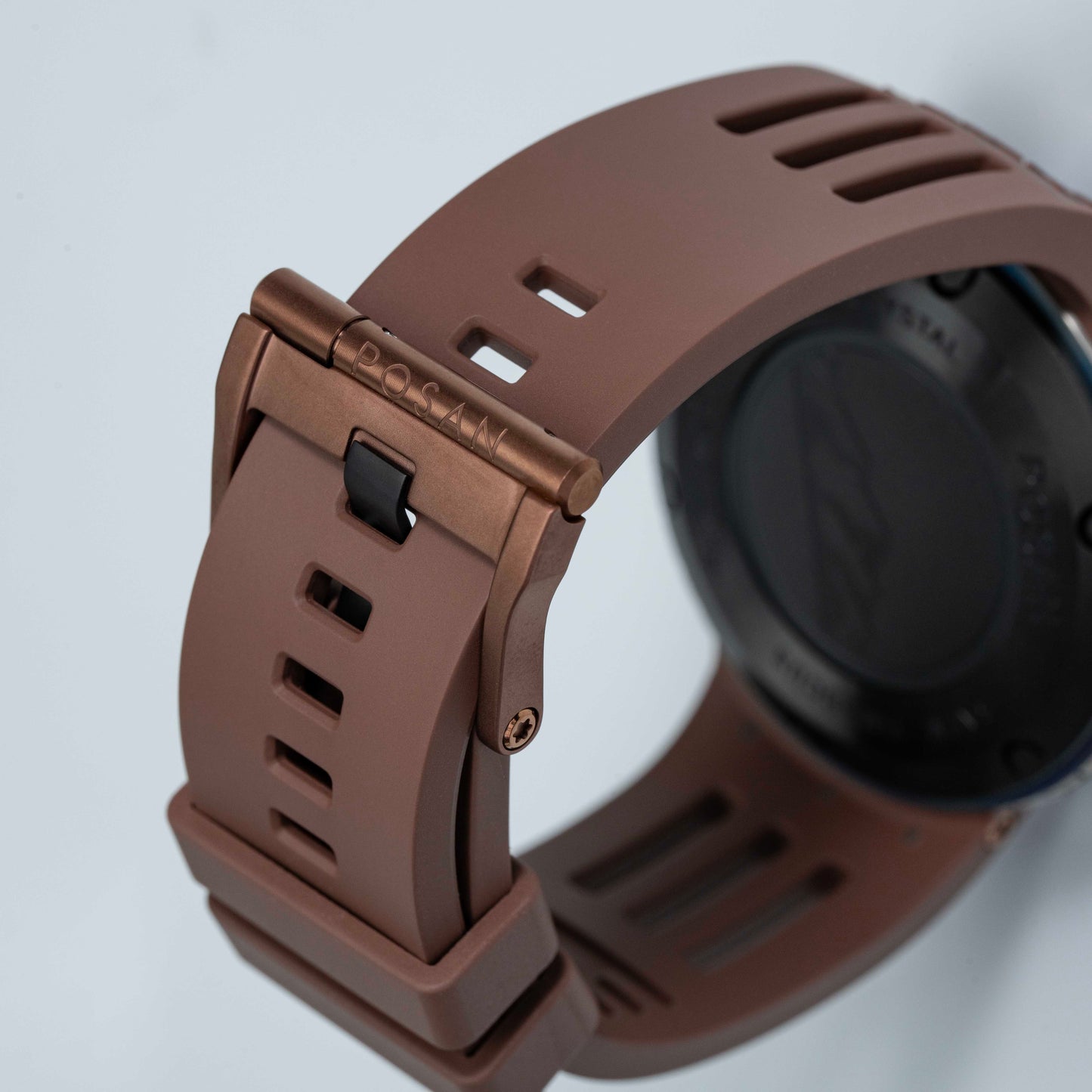 POSAN Watch PSW-001 COFFE Gradient Damascus Titanium Watch Timascus Anodized Color Finish with Skeleton Dial & Screw-down Crown