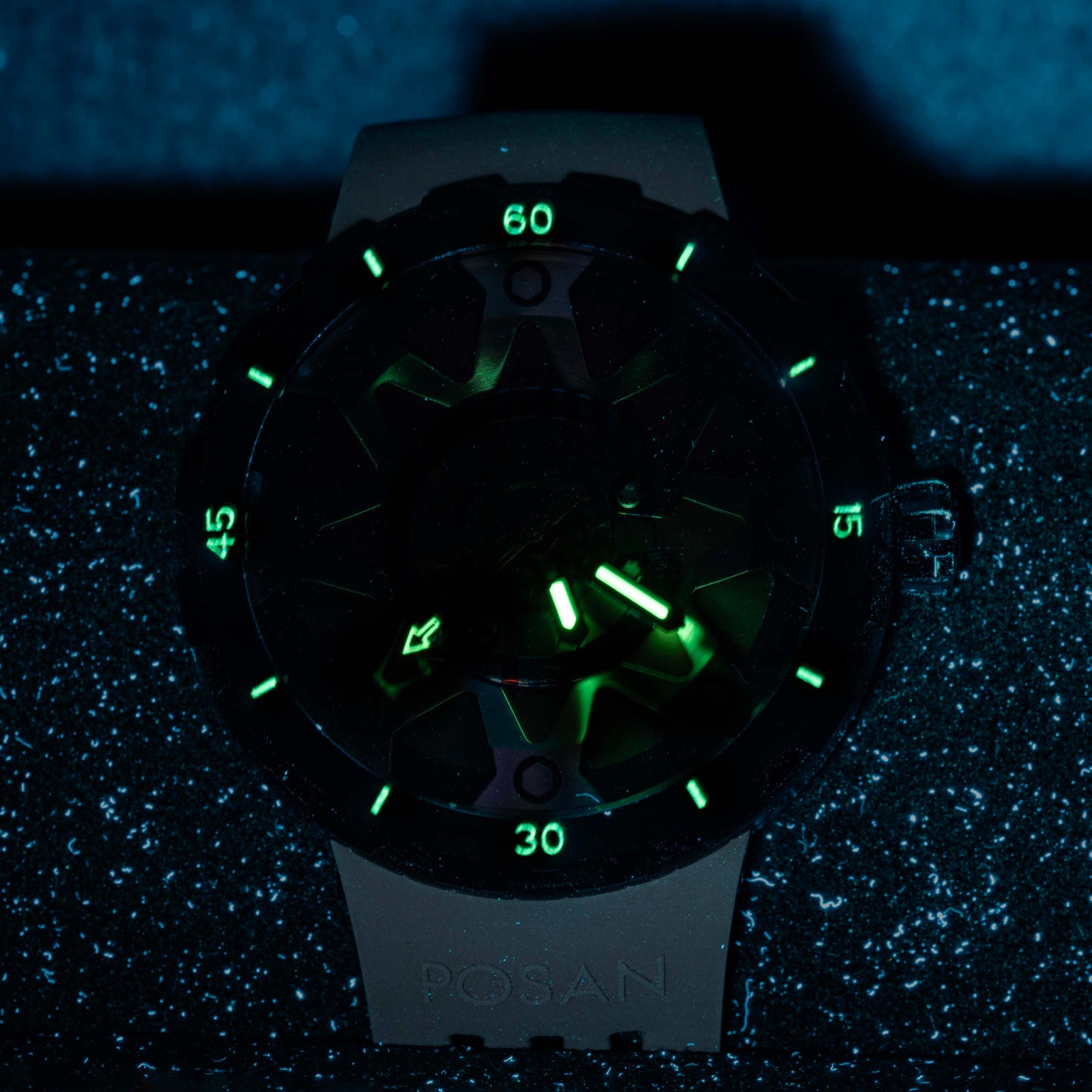 POSAN Watch PSW-001 COFFE Gradient Damascus Titanium Watch Timascus Anodized Color Finish with Skeleton Dial & Screw-down Crown