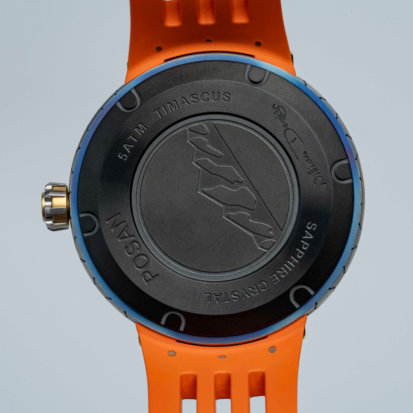 POSAN Watch PSW-001 GOLD Gradient Damascus Titanium Watch Timascus Anodized Color Finish with Skeleton Dial & Screw-down Crown