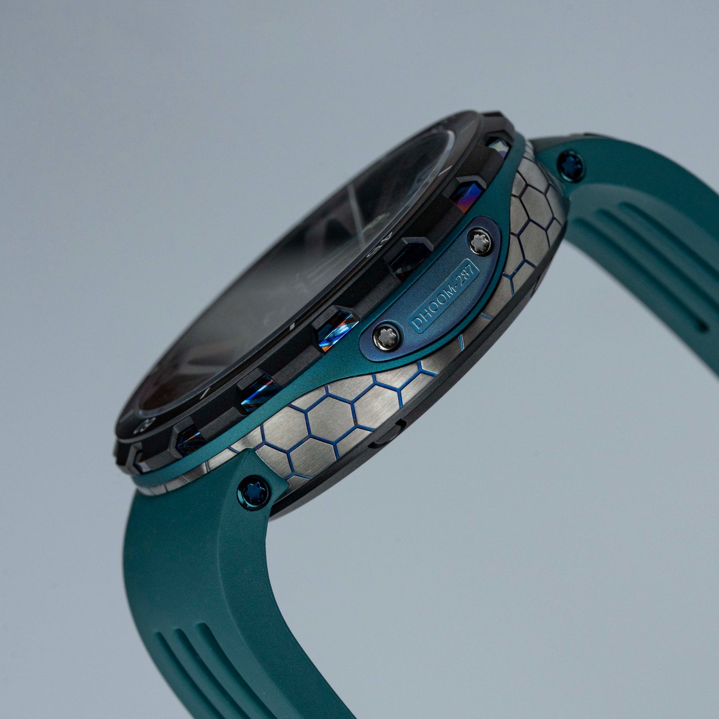 POSAN Watch PSW-001 GREEN Gradient Damascus Titanium Watch Timascus Anodized Color Finish with Skeleton Dial & Screw-down Crown