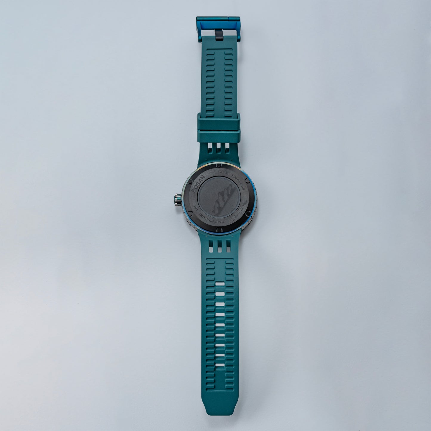 POSAN Watch PSW-001 GREEN Gradient Damascus Titanium Watch Timascus Anodized Color Finish with Skeleton Dial & Screw-down Crown