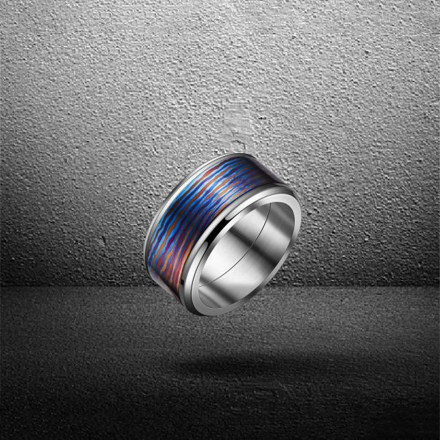 POSAN Ring PSR-001(rose gold color)Gradient Damascus Titanium Ring Timascus Handcrafted Rainbow IPH Technology with Brushed Titanium Core