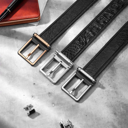 POSAN Belt PSB-002 Titanium Buckle Belt with Wild Cowhide – Bold Texture & Timascus Options
