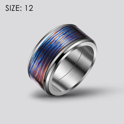 POSAN Ring PSR-001(silver color)Gradient Damascus Titanium Ring Timascus Handcrafted Rainbow IPH Technology with Brushed Titanium Core